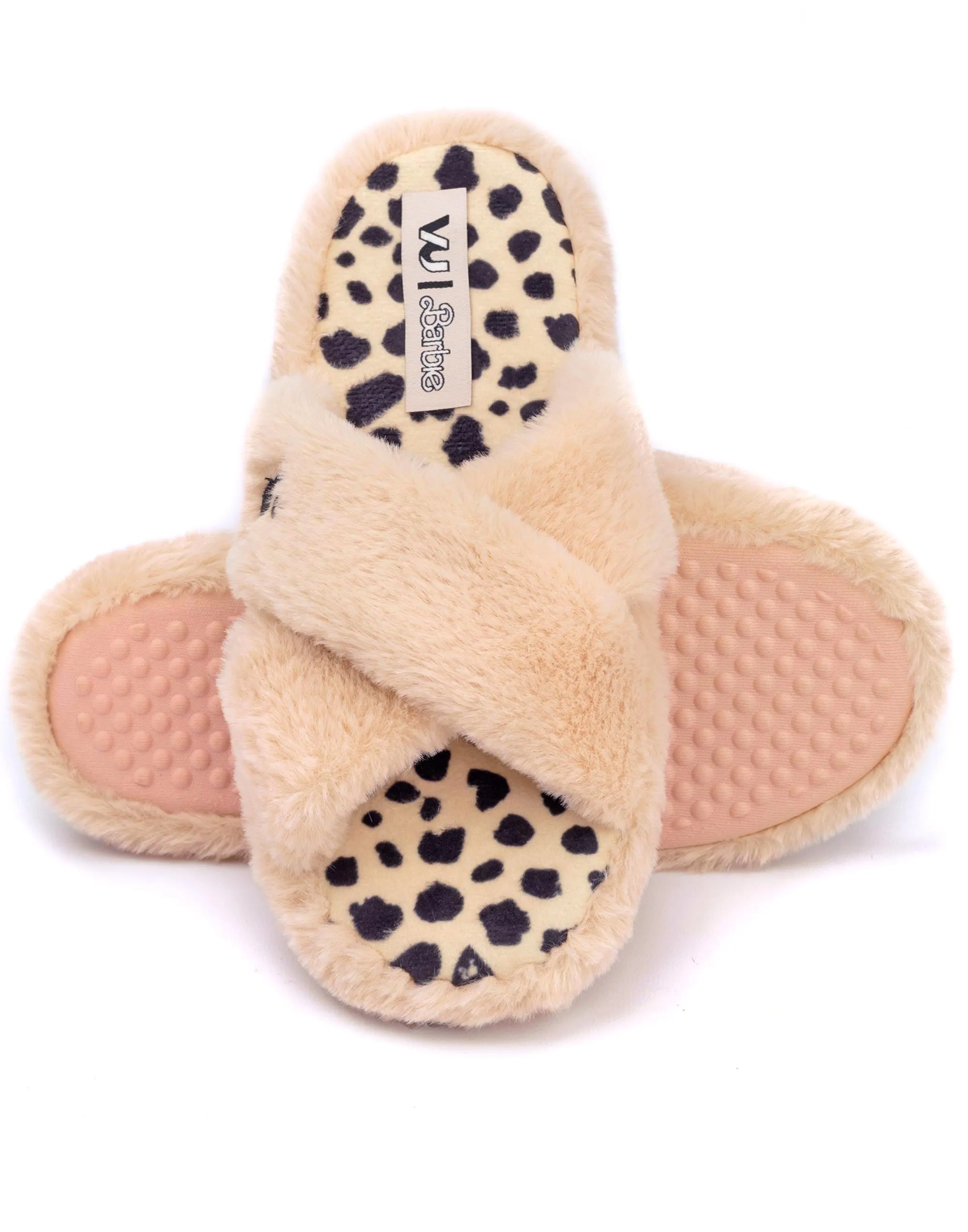 Barbie Womens Cross Over Fluffy Slippers