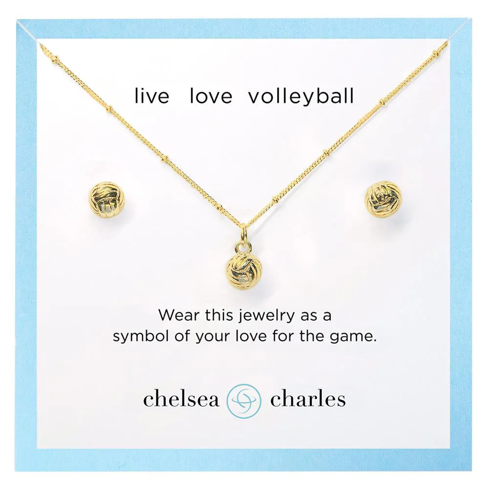 CC Sport Gold Volleyball Necklace and Earrings Gift Set