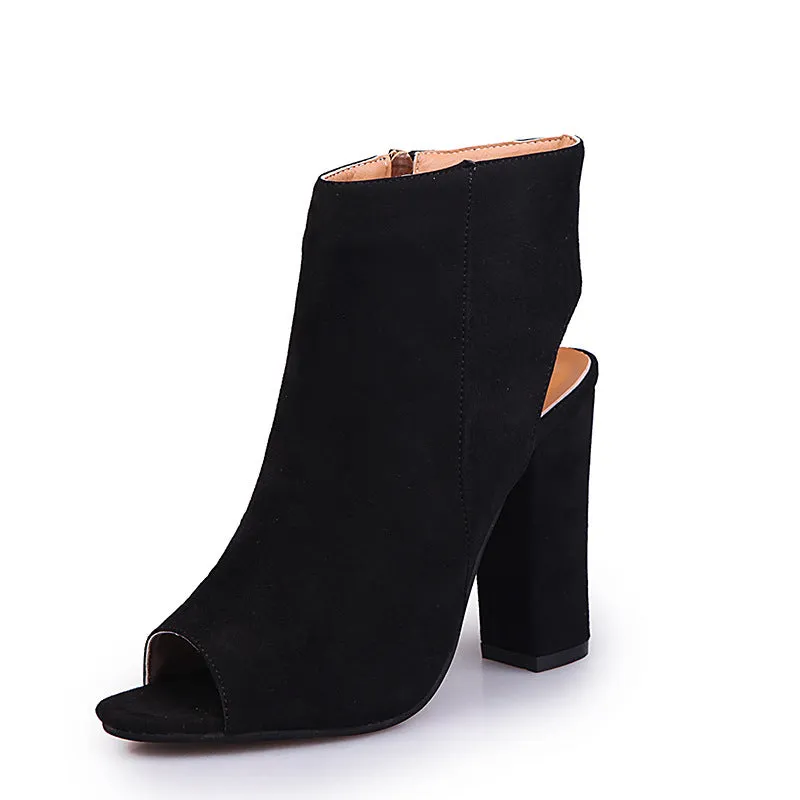 DEANWANGKT  In Stock 2022 Spring and Summer New Foreign Trade  plus Size European and American Side Zipper Peep Toe Chunky Heel Women's High Heel Sandals