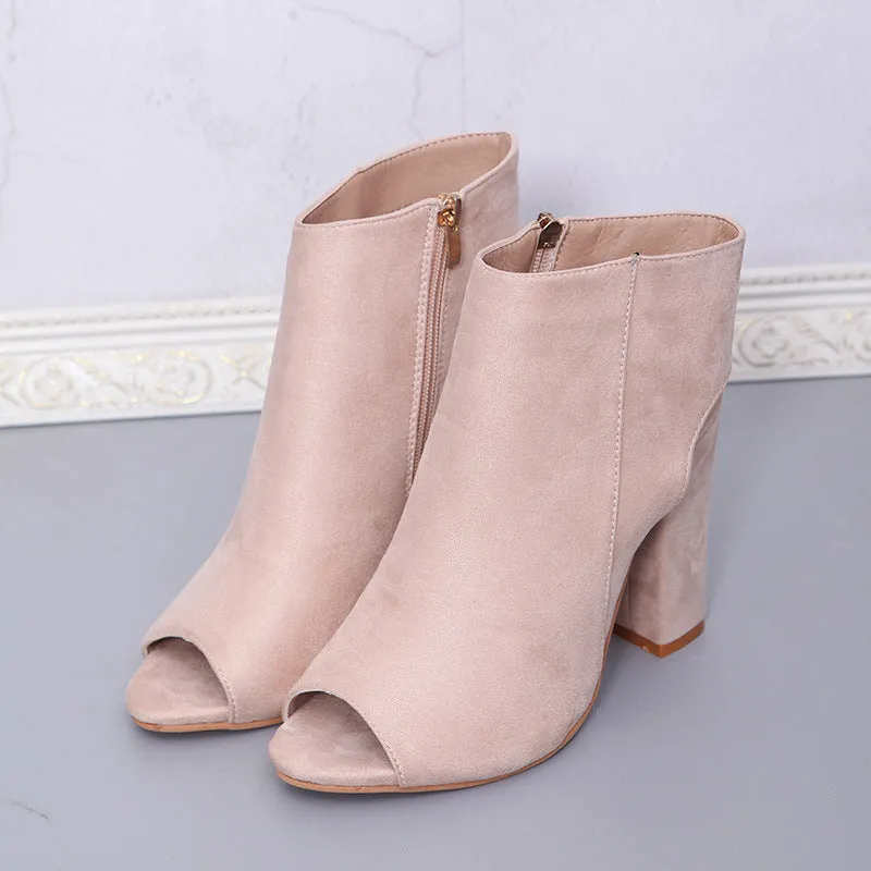 DEANWANGKT  In Stock 2022 Spring and Summer New Foreign Trade  plus Size European and American Side Zipper Peep Toe Chunky Heel Women's High Heel Sandals