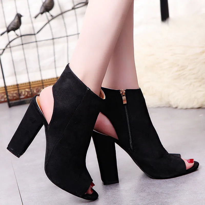 DEANWANGKT  In Stock 2022 Spring and Summer New Foreign Trade  plus Size European and American Side Zipper Peep Toe Chunky Heel Women's High Heel Sandals