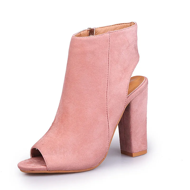 DEANWANGKT  In Stock 2022 Spring and Summer New Foreign Trade  plus Size European and American Side Zipper Peep Toe Chunky Heel Women's High Heel Sandals