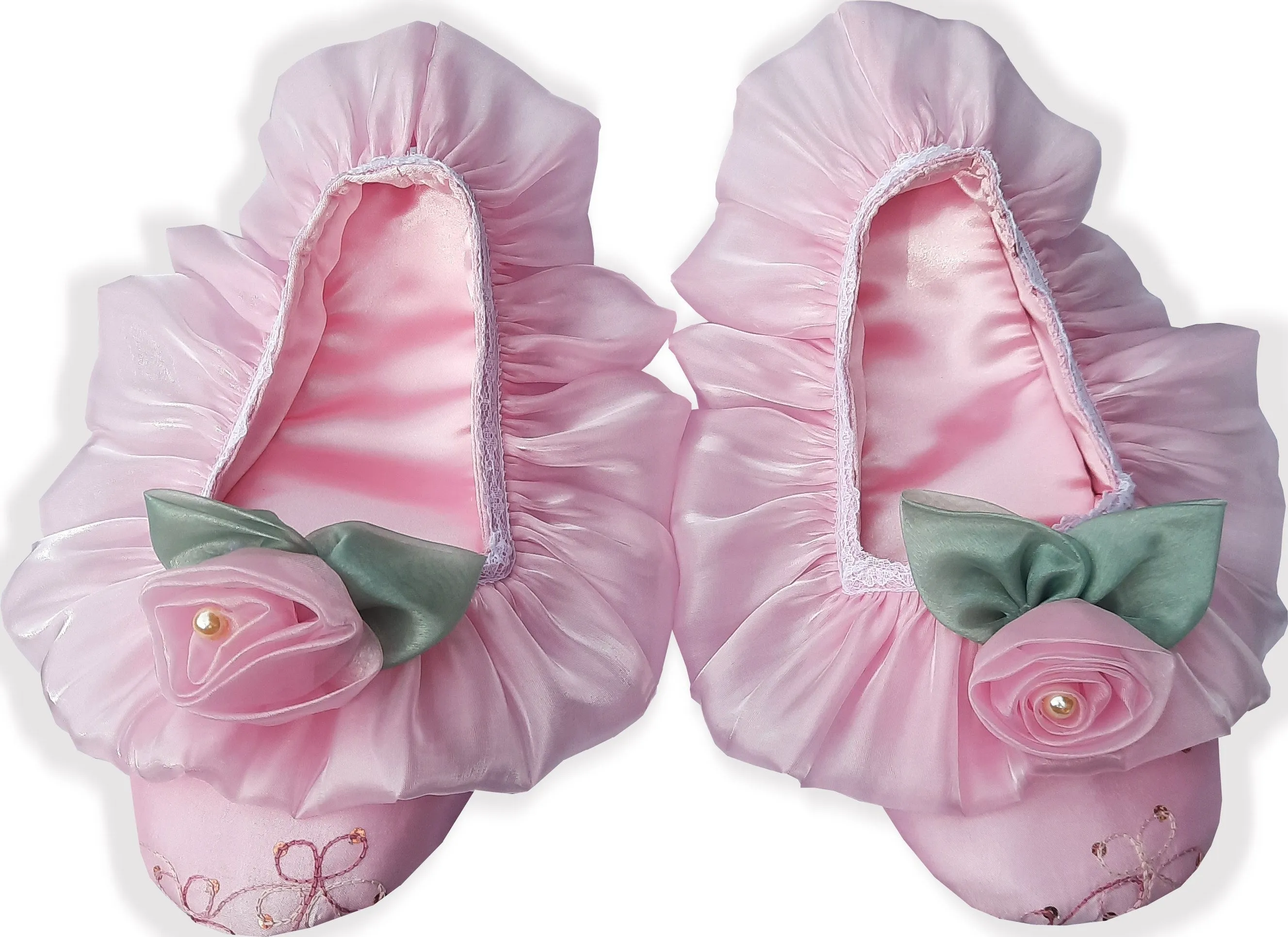 Made to Fit You Pink Taffeta Organza Adult Baby Sissy Booties Slippers by Leanne's